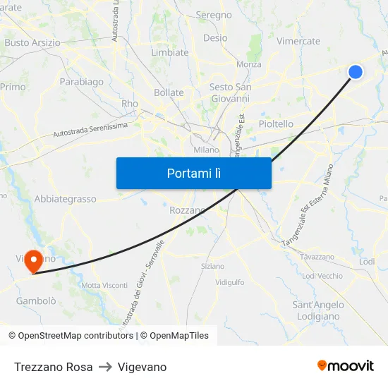 Trezzano Rosa to Vigevano map