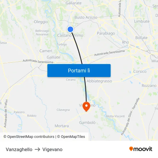 Vanzaghello to Vigevano map