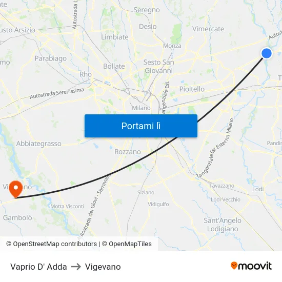 Vaprio D' Adda to Vigevano map
