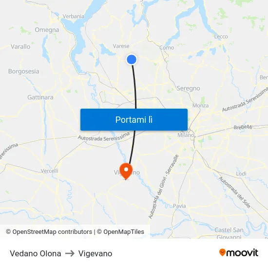 Vedano Olona to Vigevano map