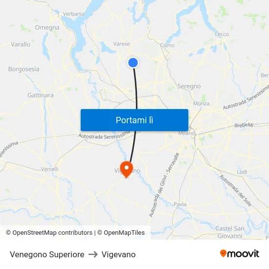 Venegono Superiore to Vigevano map