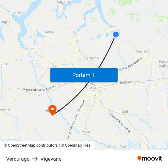Vercurago to Vigevano map