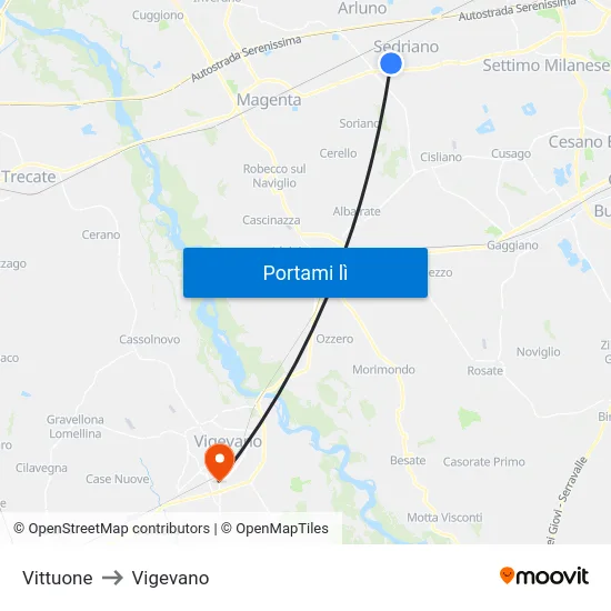 Vittuone to Vigevano map