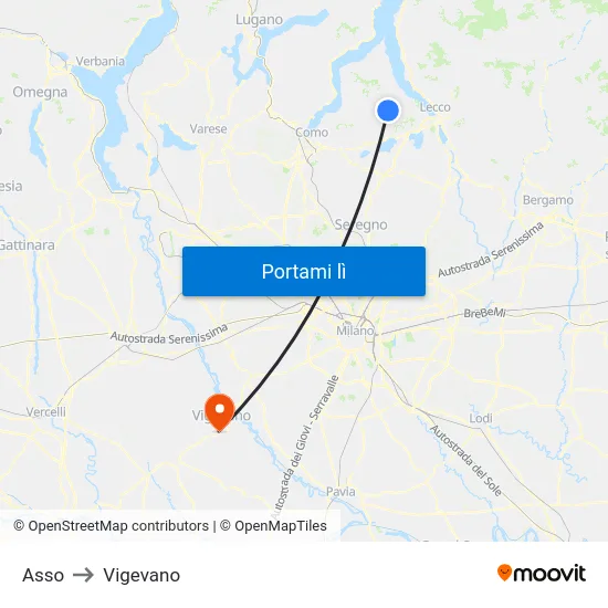 Asso to Vigevano map