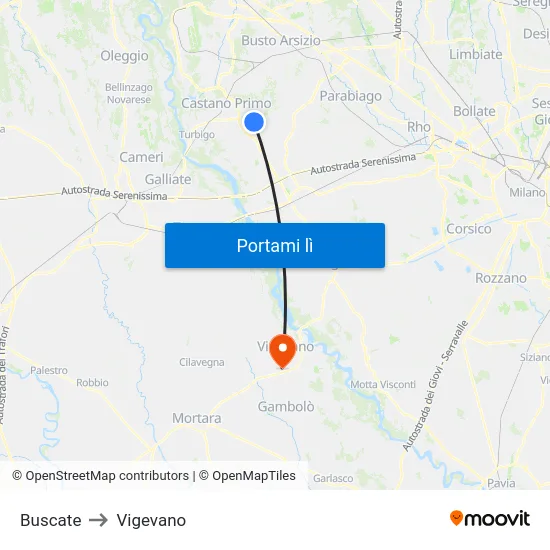 Buscate to Vigevano map