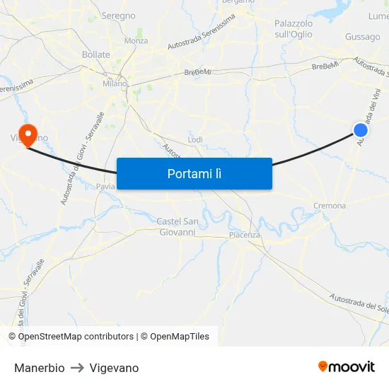 Manerbio to Vigevano map