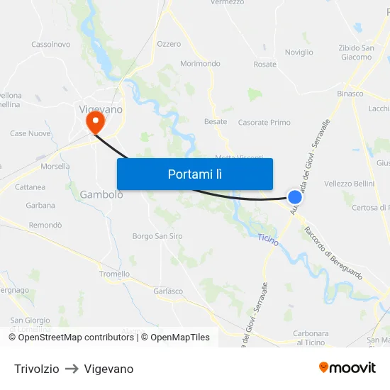 Trivolzio to Vigevano map