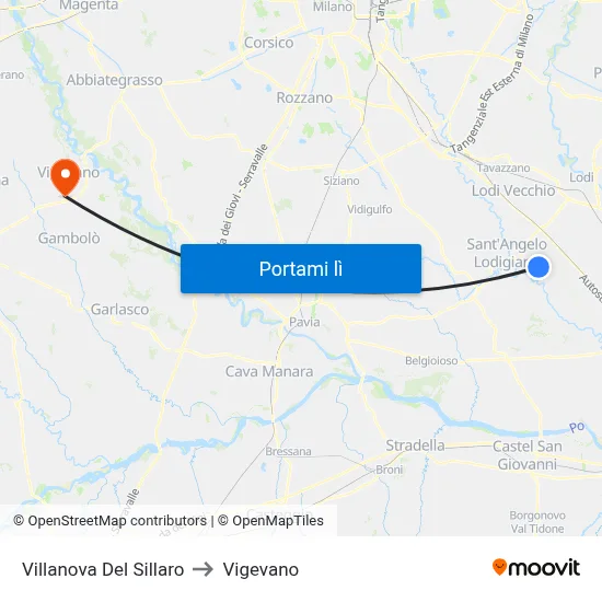 Villanova Del Sillaro to Vigevano map