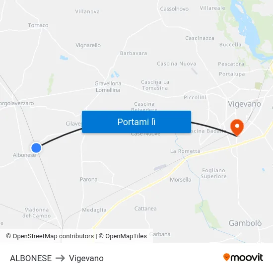 ALBONESE to Vigevano map