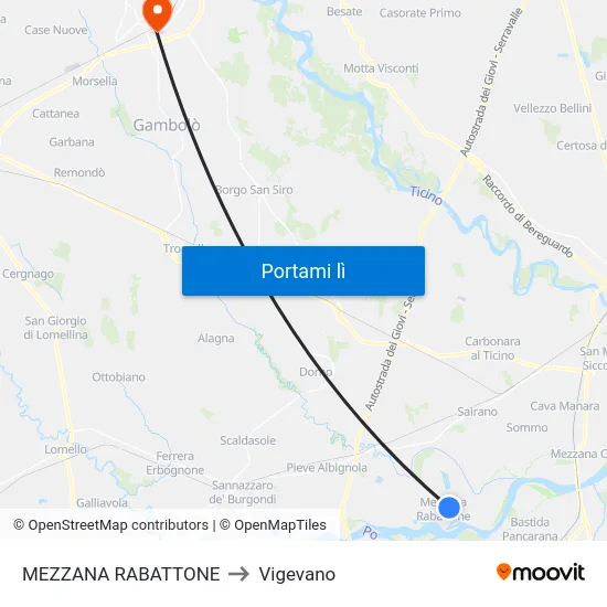 MEZZANA RABATTONE to Vigevano map