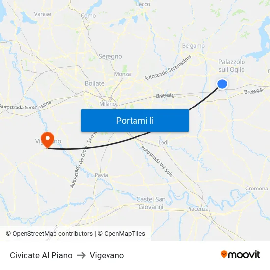 Cividate Al Piano to Vigevano map