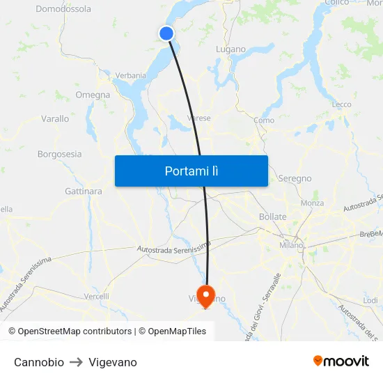 Cannobio to Vigevano map