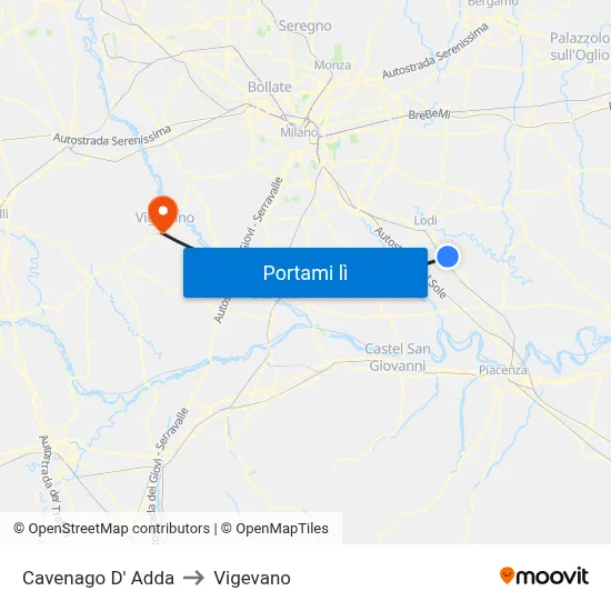 Cavenago D' Adda to Vigevano map