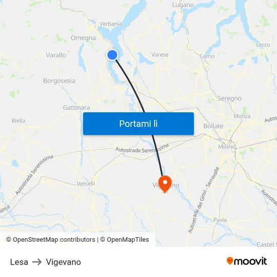 Lesa to Vigevano map