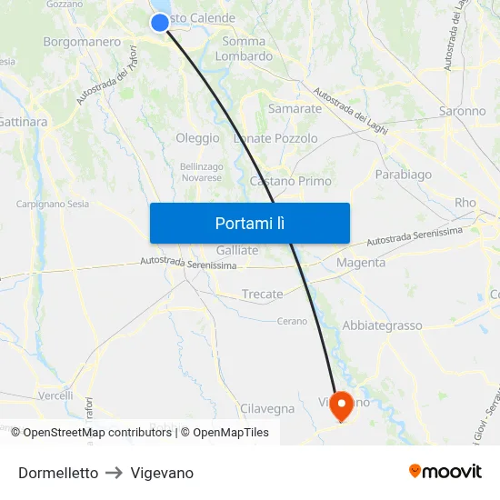 Dormelletto to Vigevano map