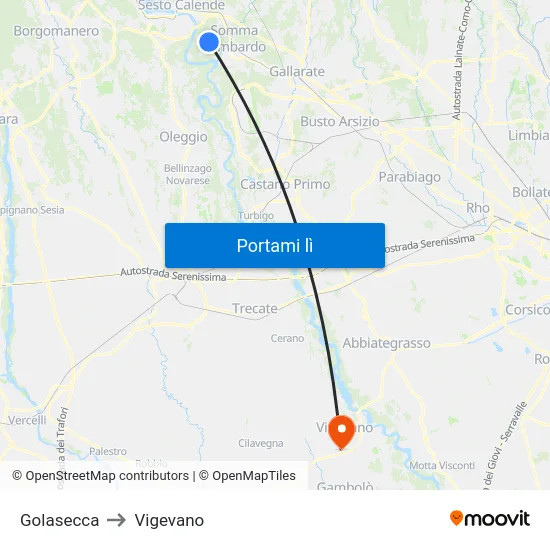 Golasecca to Vigevano map