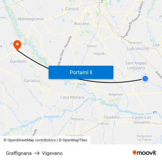 Graffignana to Vigevano map