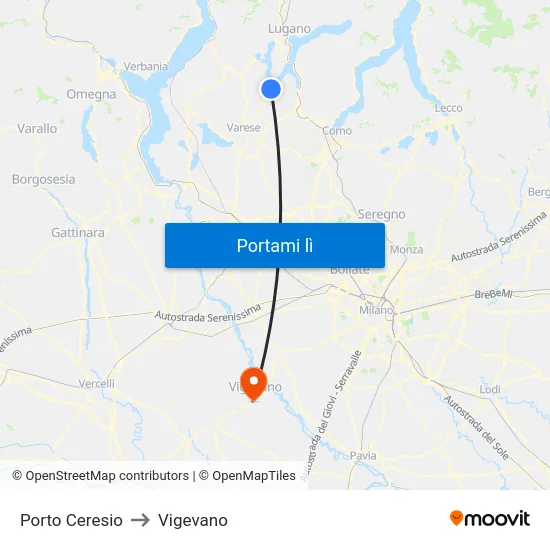 Porto Ceresio to Vigevano map