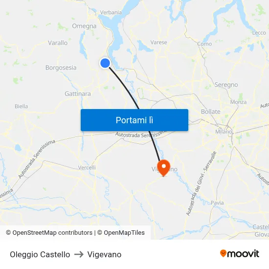 Oleggio Castello to Vigevano map