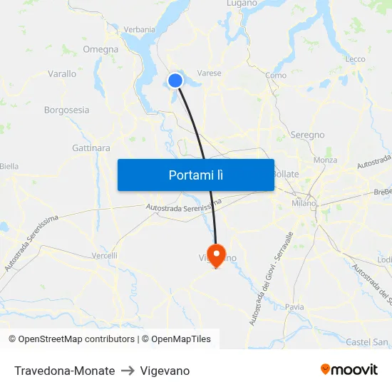 Travedona-Monate to Vigevano map