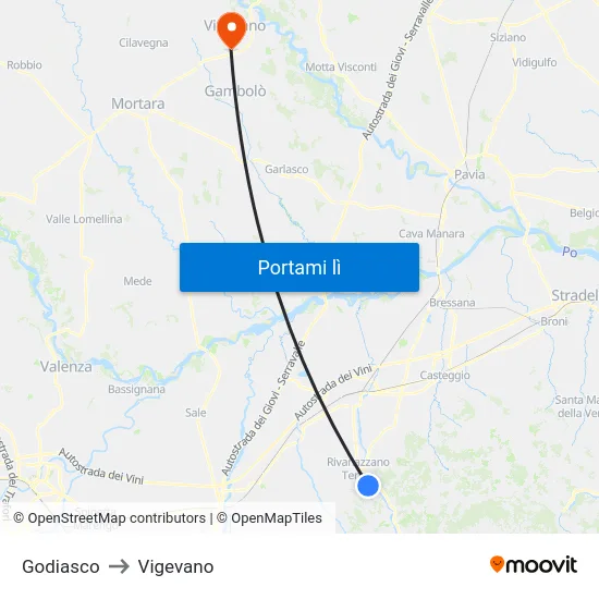 Godiasco to Vigevano map
