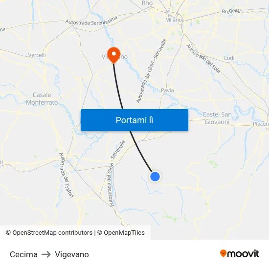 Cecima to Vigevano map