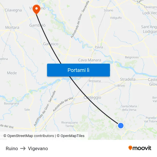 Ruino to Vigevano map