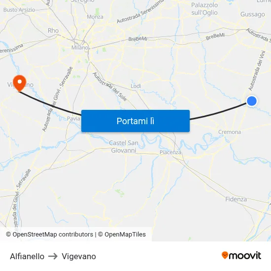 Alfianello to Vigevano map
