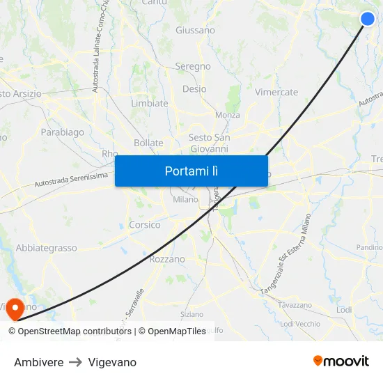 Ambivere to Vigevano map
