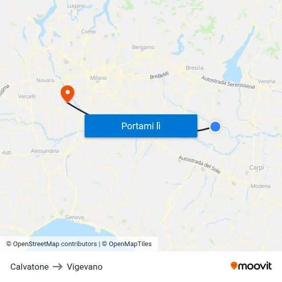 Calvatone to Vigevano map