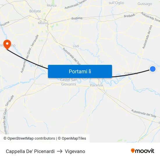 Cappella De' Picenardi to Vigevano map