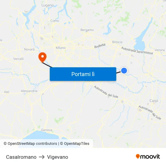Casalromano to Vigevano map