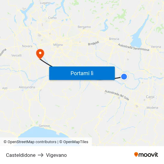 Casteldidone to Vigevano map