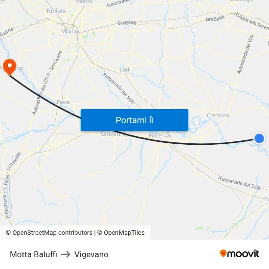 Motta Baluffi to Vigevano map