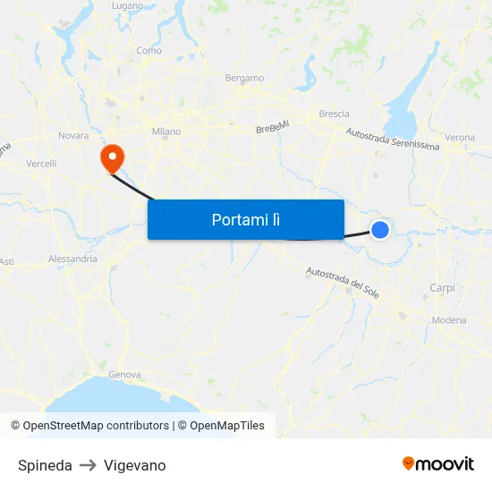 Spineda to Vigevano map