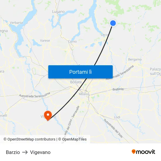 Barzio to Vigevano map