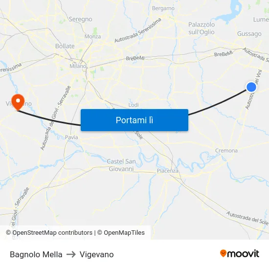Bagnolo Mella to Vigevano map