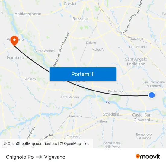 Chignolo Po to Vigevano map