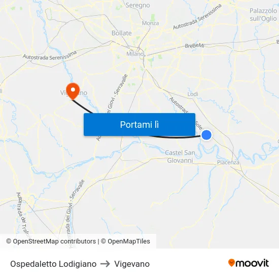 Ospedaletto Lodigiano to Vigevano map