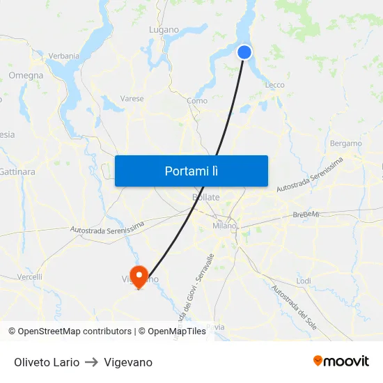 Oliveto Lario to Vigevano map