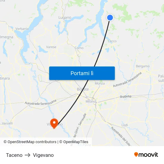 Taceno to Vigevano map