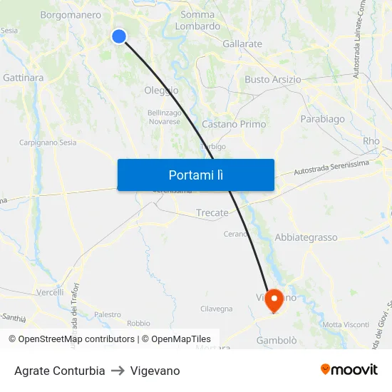 Agrate Conturbia to Vigevano map
