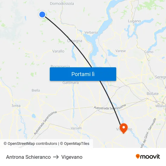 Antrona Schieranco to Vigevano map