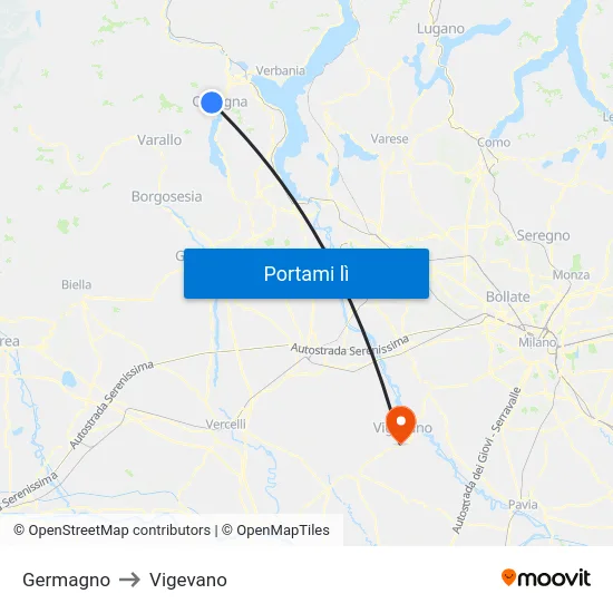 Germagno to Vigevano map
