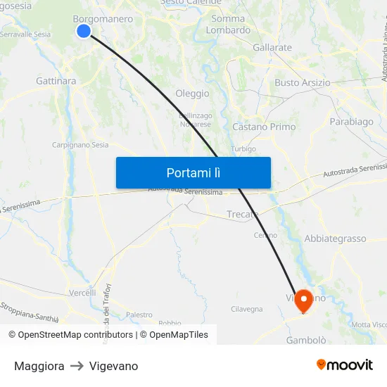 Maggiora to Vigevano map
