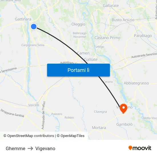 Ghemme to Vigevano map