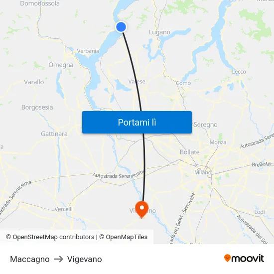 Maccagno to Vigevano map