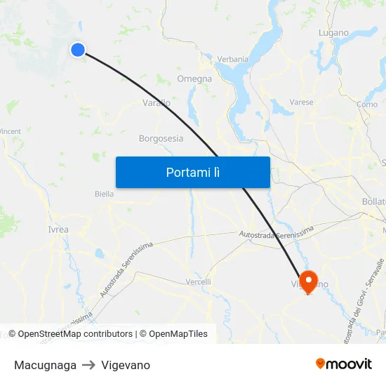 Macugnaga to Vigevano map