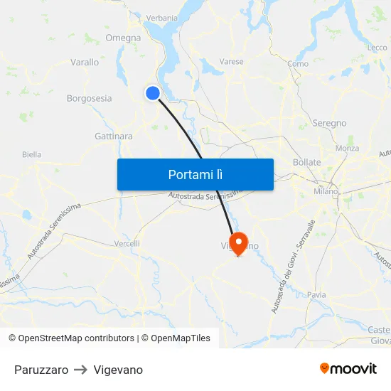 Paruzzaro to Vigevano map