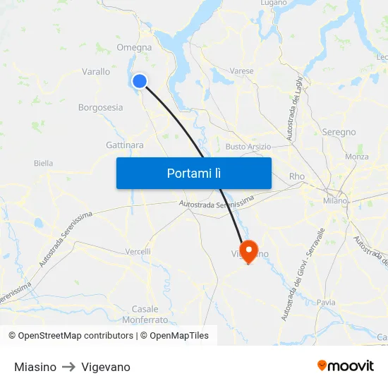 Miasino to Vigevano map